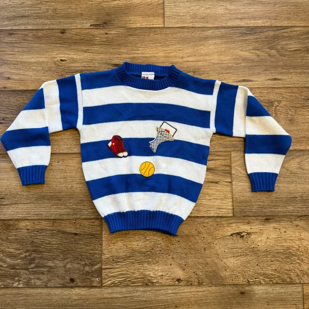 Vintage 80s Striped Knit Basketball Sweater - Picture 1 of 5